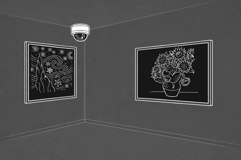 CCTV camera in gallery corner — typical setup Constantine integrates with