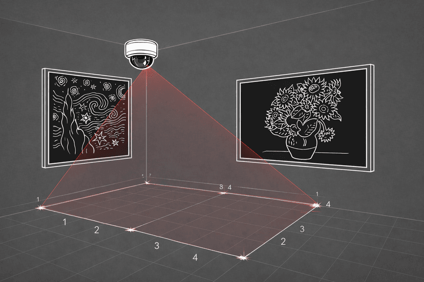 Gallery mapped to real-world dimensions — camera field of view calibration